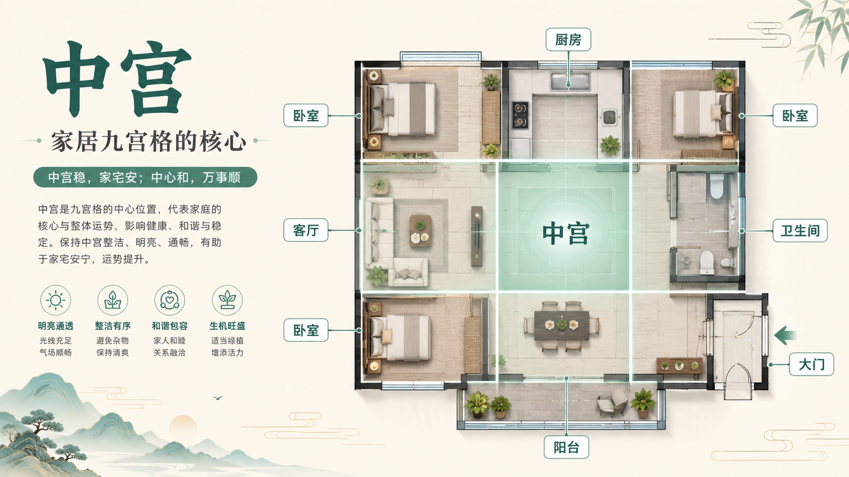 住宅中宫是什么意思：为什么九宫格中心位置最受重视？